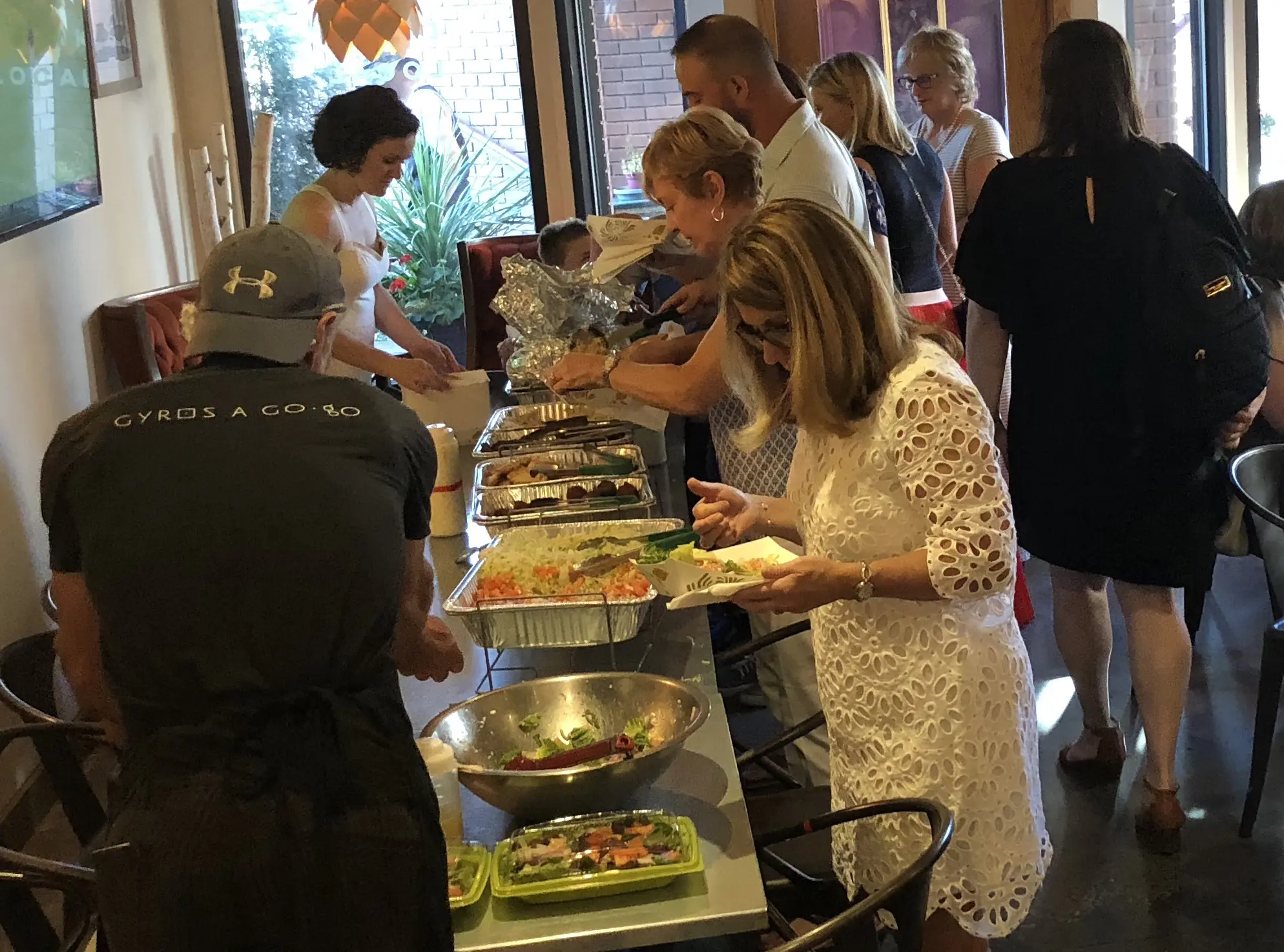 A build-your-own Skull Creek Greek catering spread